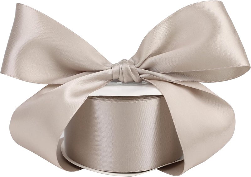 DINDOSAL Taupe Ribbon 2" Thick Double Face Satin Ribbon for Gift Wrapping Wedding Decor Bridal Bouquet Party Decorations DIY Crafts Diaper Cake - 25Yards - Image 1